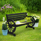 VINGLI Rustic Wooden Wheel Bench Outdoor Bench, Patio Bench Wagon Slatted Seat - Image 8