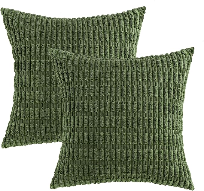 MIULEE Corduroy Decorative Throw Pillow Covers 20x20 Moss Green Pack of 2 | - Image 6