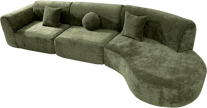 Merax 3-Piece 140" Sectional Modular Sofa Set, 4 Seat Curved Modern Cloud Couch - Image 8