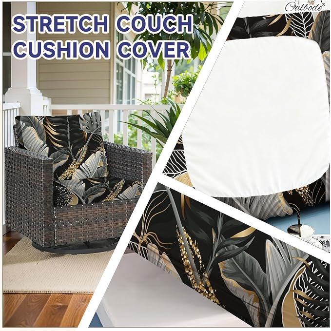 CALBODE 8 Pcs Stretch Indoor/Outdoor Seat Cushion Covers, Indoor/Outdoor Couch - Image 4