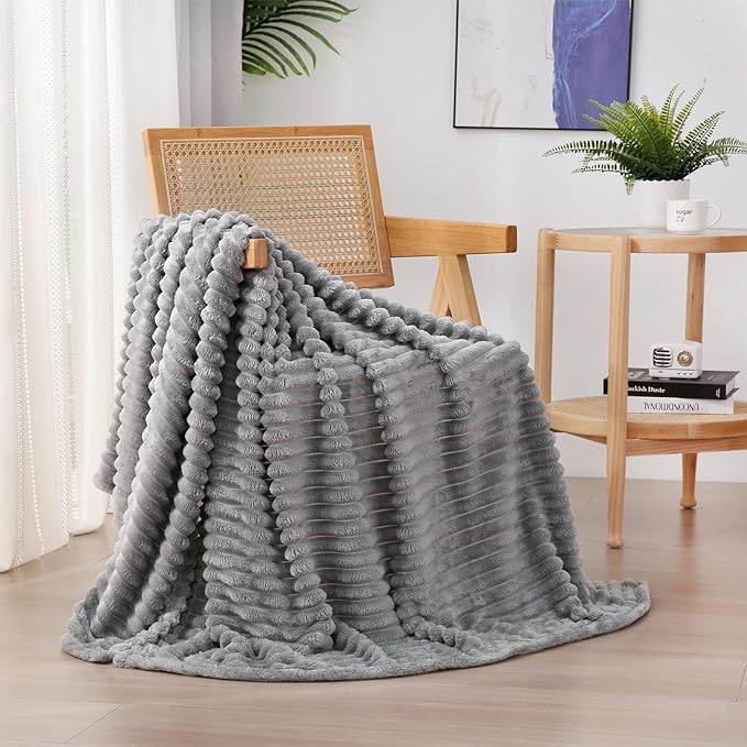 Grey Fleece Throw Blanket 60”×80” by linecooo
