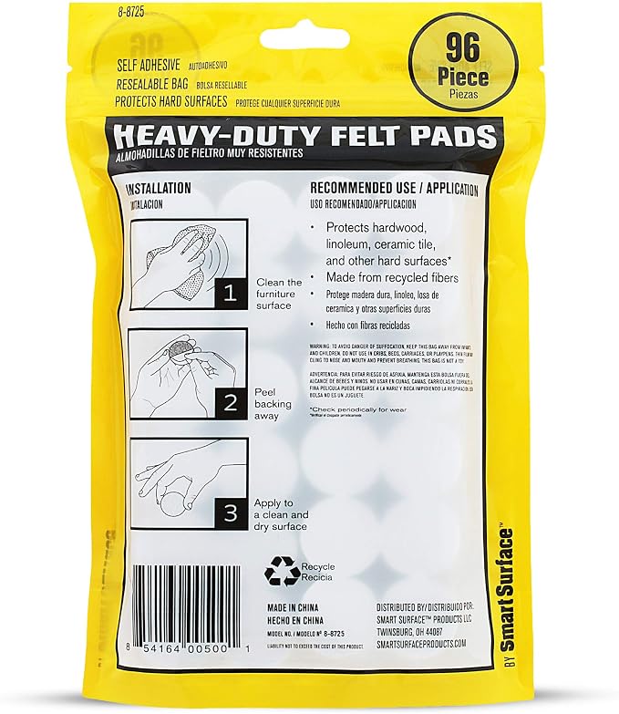 Smart Surface 8725 Heavy Duty Self Adhesive Furniture Felt Pads 1-Inch Round - Image 2