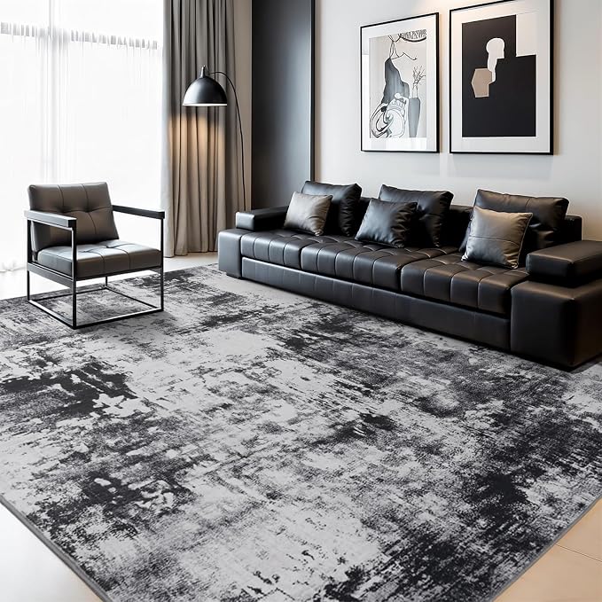 Rugflix 6x9 Area Rugs for Living Room, Washable Black Grey Dark Large Rug | - Image 9