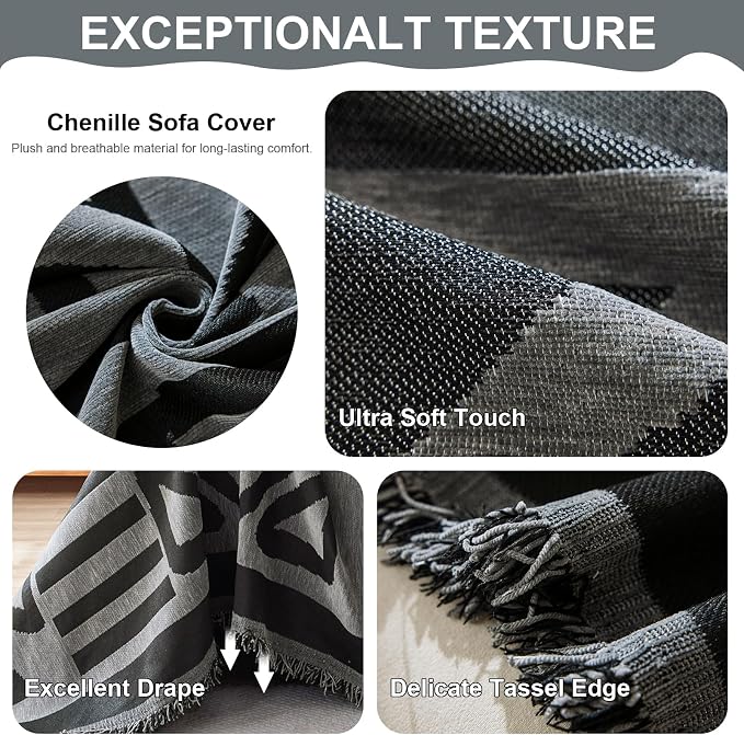 VClife Boho Couch Covers, Modern Checkered Jacquard Couch Covers - Image 4