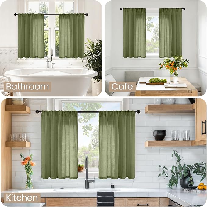 BGment Olive Green Linen Curtains 40 Inches Long - Image 2