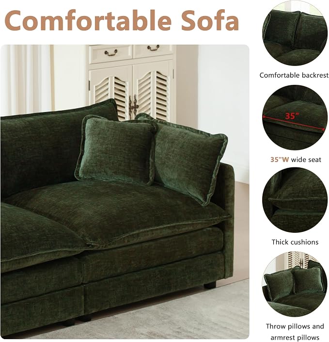 mikibama Luxury Oversized 3 Piece Sofa Set, 2 Pieces of 2 Seater and 1 Piece of - Image 3