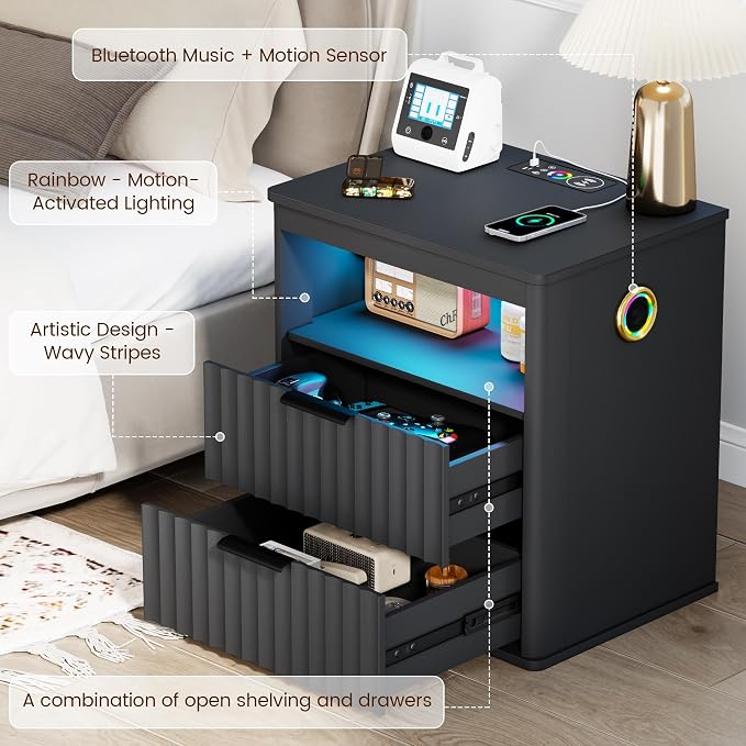 WOOVIVS Modern NightStand with Smart Human Sensor Lights, Bedside Table - Image 4