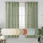 Sage Green Linen Semi Sheer Curtains 63 Inch by LAMIT