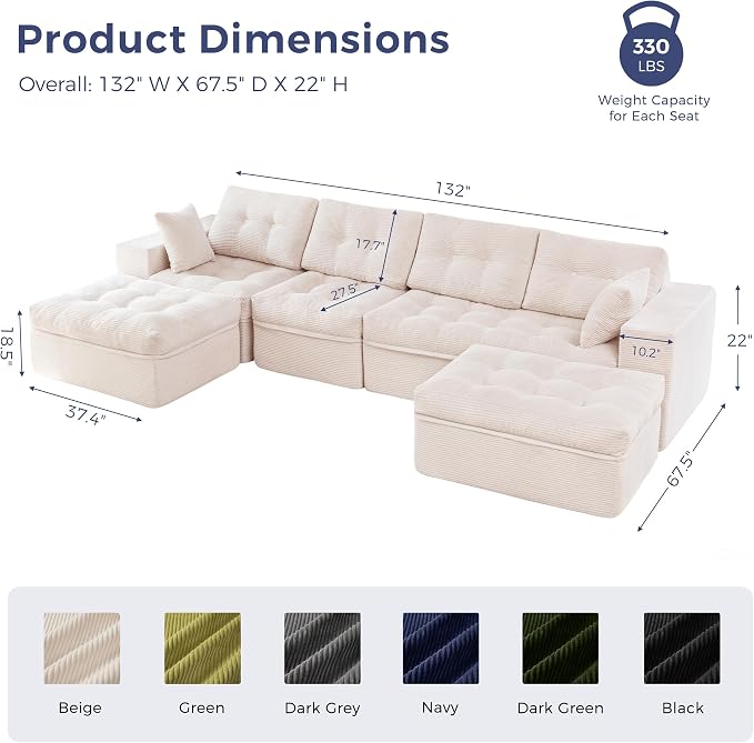 MAXYOYO 132" U Shaped Modular Sectional Sofa - Image 2