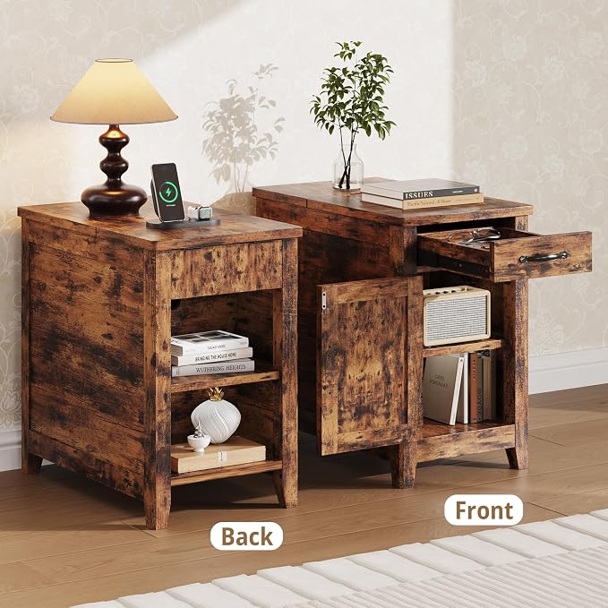 IRONCK End Table with Charging Station, Narrow Side Table - Image 3