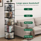 5-Tier Rotating Bookshelf, Freestanding Corner Bookshelf Industrial Style - Image 6