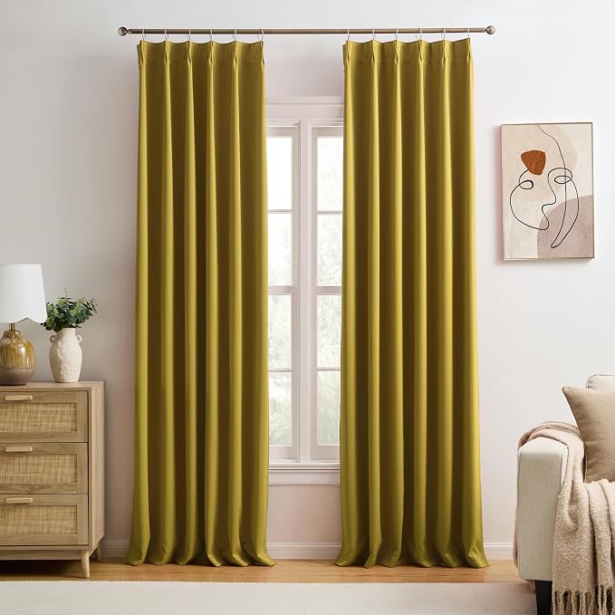 Yellow Pinch Pleated Curtains 120 Inch Length 2 Panels Set Noise Cancelling by KEQIAOSUOCAI