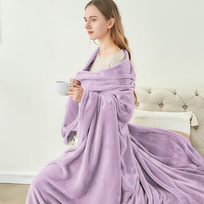 BEDELITE Fleece Blanket Soft Plush King Size Bed Blanket Lilac 108"x90" | Ultra - Image 8