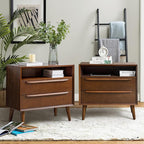 HULALA HOME End Table with Charging Station, Mid-Century Modern 2 Drawer and by HULALAHOME