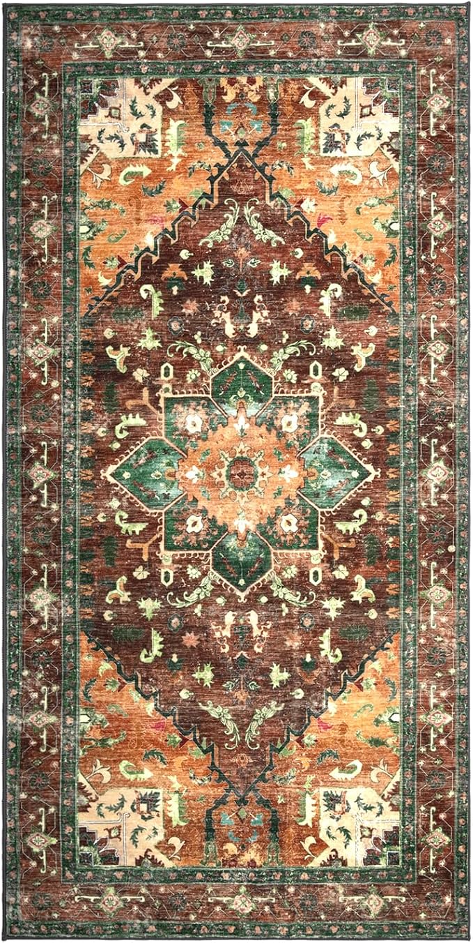 Yamaziot Washable Runner Rug, 3x6 Non-Slip Boho Vintage Hallway Kitchen Rug | - Image 2