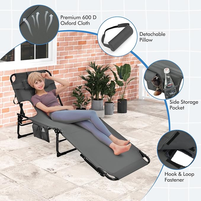Goplus Tanning Chair, Folding Adjustable Patio Lounge Chair - Image 8
