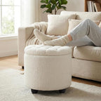 Furniliving Modern Round Storage Ottoman, Button Tufted Ottoman Footstool - Image 9