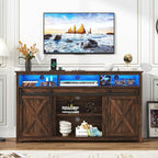 LED Farmhouse TV Stand for 65 inch TVs, Rustic Entertainment Center TV Cabinet - Image 2