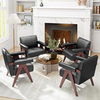 STHOUYN Black Leather Accent Chairs Set of 2, Mid Century Modern Accent Chair - Image 8