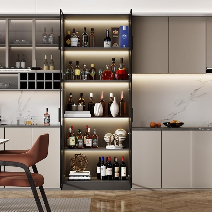 Mekminop Display Cabinet with Glass Doors and Storage Shelve, Modern Display - Image 9