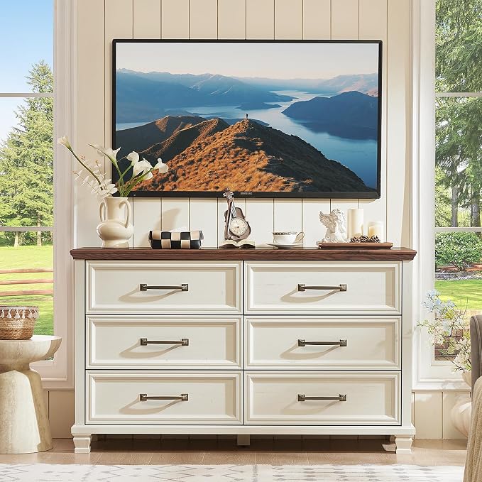 SAVOR LIFE Farmhouse White 6 Drawer Dresser - Image 3