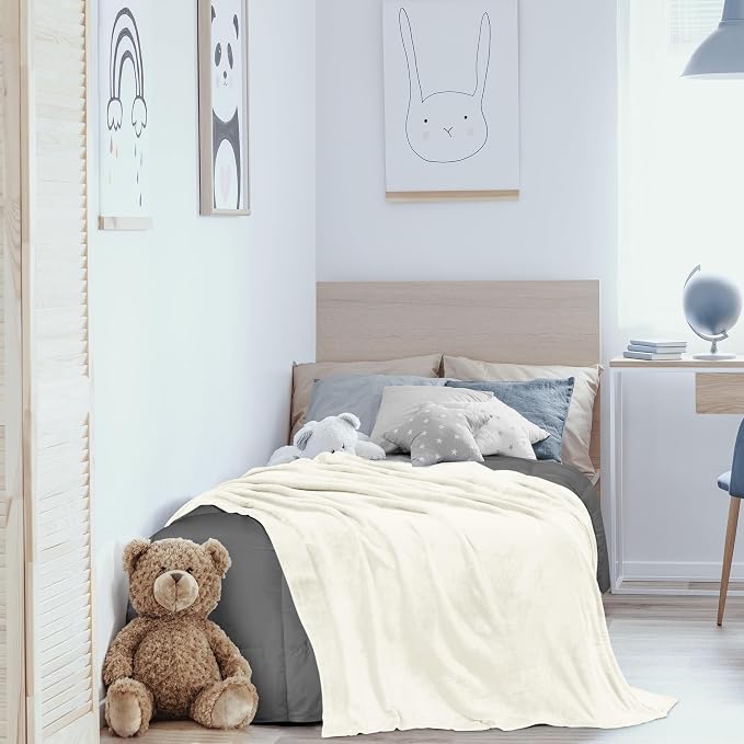 Utopia Bedding Ultra Soft Fleece Bed Blanket Twin Size Ivory | Microfiber Plush - Image 9