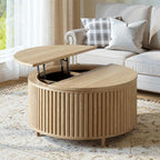 Evermagin 31.5'' Round Coffee Table, Fluted Lift Top Oak Coffee Table - Image 6
