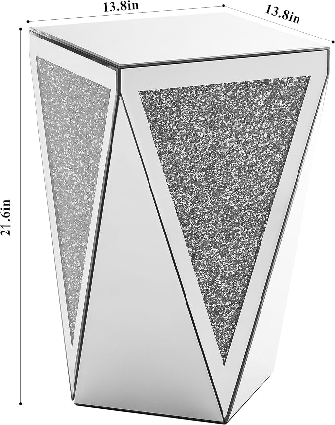Inverted Triangular Mirror Square End Table, Crystal Diamond Inlaid Coffee Table - Image 2