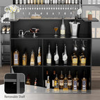 L-Shaped Home Bar Unit with Power Outlet, 4-Tier Corner Liquor Bar Cabinet with - Image 4
