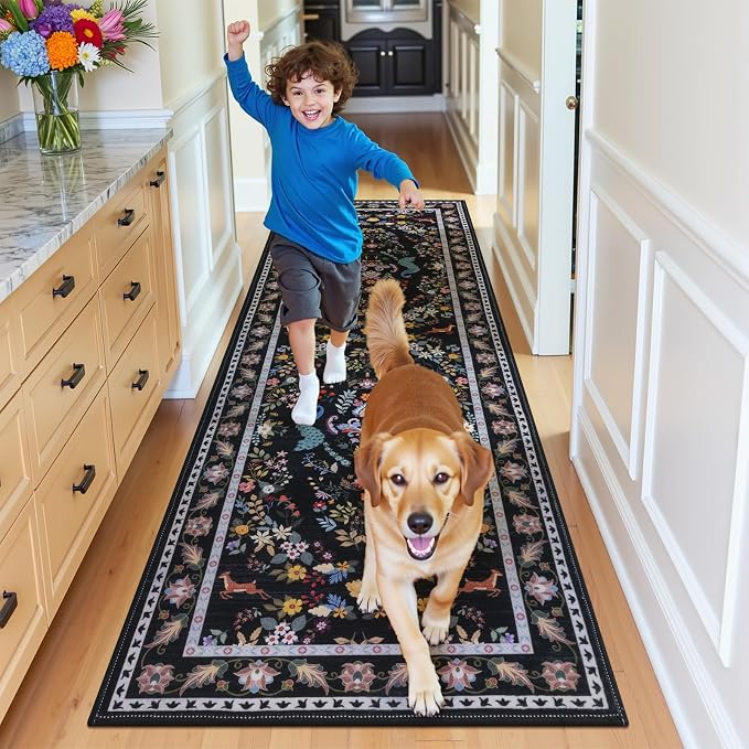 HEBE Hallway Runner Rug 2'x6', Washable Non Slip Kitchen Rug Runner | Soft Boho - Image 8
