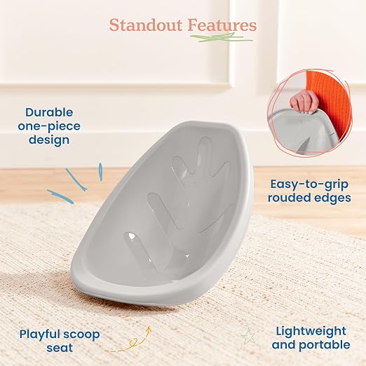 ECR4Kids Plastic Leaf Scoop Floor Rocker Seat, Classroom Furniture, Light Grey - Image 5