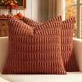 MIULEE Fall Euro Sham Corduroy Decorative Throw Pillow Covers 24x24 Rust | by MIULEE