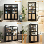 SICOTAS Bookshelf 5 Tier Book Shelf Rattan Boho 71" Tall Bookcase - Image 7