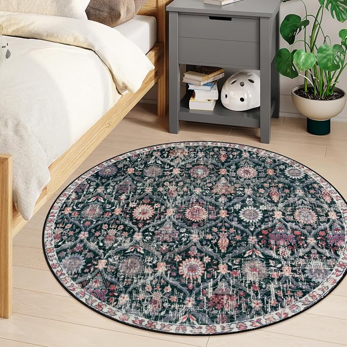 Lahome Moroccan Washable Round Rugs, Non-Slip Soft Round Rug 4ft Ultra-Thin | - Image 4