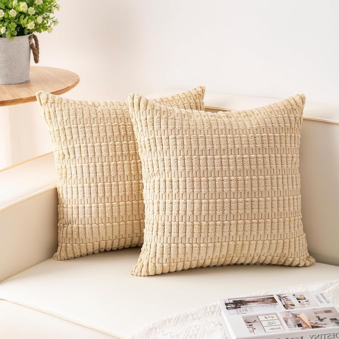 Aegero Pack of 2 Corduroy Decorative Throw Pillow Covers 22x22 Inch by Unknown