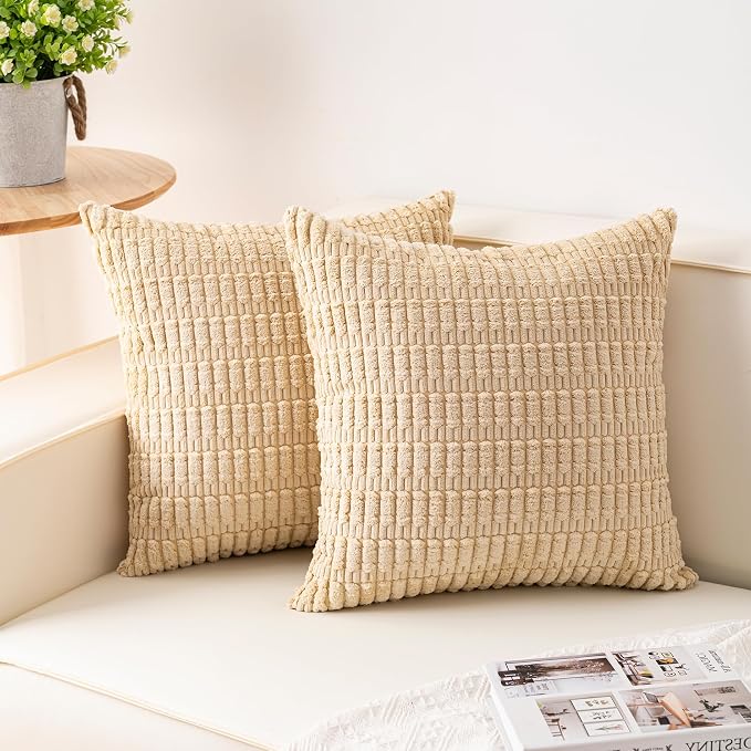 Aegero Pack of 2 Corduroy Decorative Throw Pillow Covers 24x24 Inch by Unknown