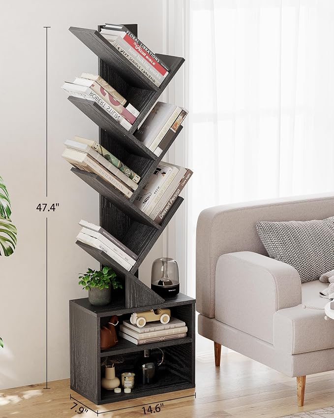 SUNMORY 6 Tier Tree Bookshelf, Small Bookcase - Image 2