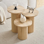 Round Nesting Coffee Table Set of 3 Mid Century Modern Wood Round Coffee Tables - Image 5