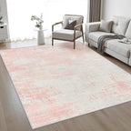 5x8 Area Rug Living Room: Modern Washable Soft Carpet Pink White | - Image 2
