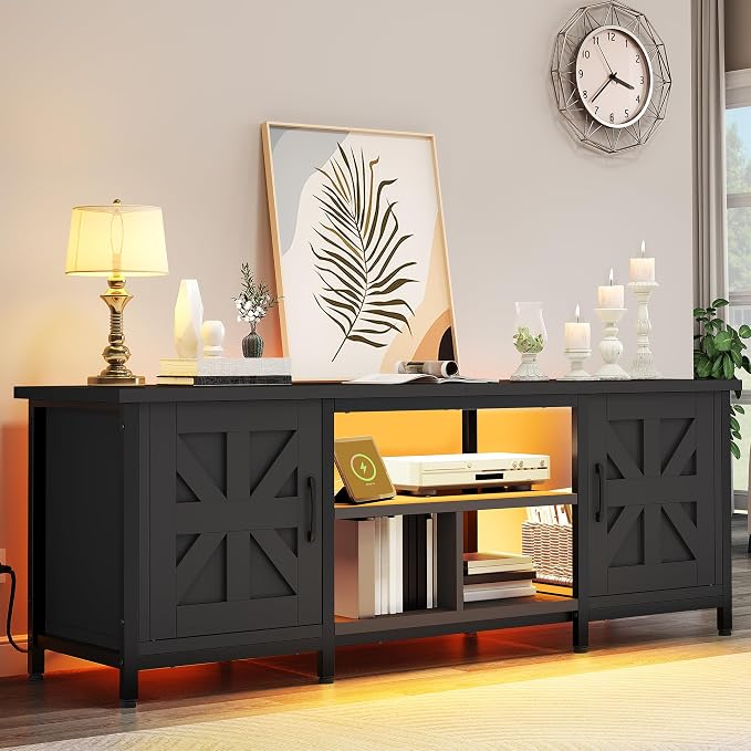 YITAHOME TV Stand with LED Lights & Charging Station, Farmhouse Entertainment - Image 6