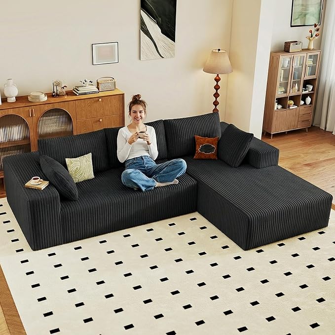 95" Cloud Sectional Couch with L-Shape Chaise, Modular Comfy Sofa Chaise Longue by ODUWA