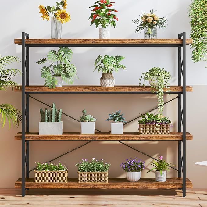HCHQHS Large Bookshelf, 4-Tier Long Industrial Bookcase, Rustic Brown Book Shelf - Image 7
