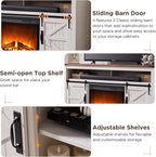 OKD Fireplace TV Stand for 65+ Inch TV, Rustic Media Console w/Sliding Barn - Image 3