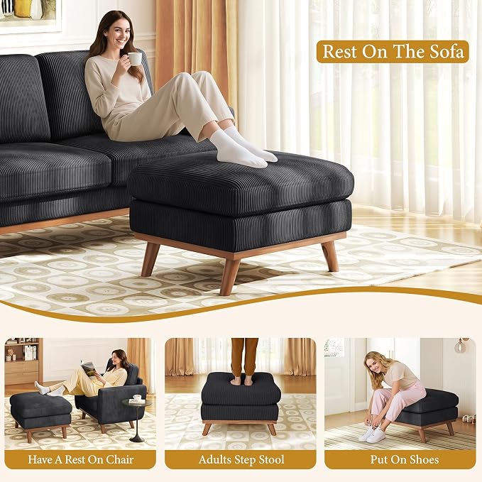 Vesgantti Large Ottoman for Modular Sofa, 29.5" Corduroy Ottoman - Image 7