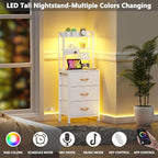 Furnulem Tall Nightstand with LED Lights and 3 Tier Shelves, Night Stand with 3 - Image 4