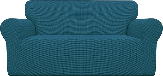 Easy-Going Stretch Loveseat Couch Covers Washable Peacock Blue | 1-Piece by Easy-Going