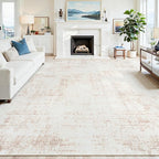 9x12 Washable Area Rug for Living Room Bedroom: Non-Slip Modern Beige White | by Oriannal