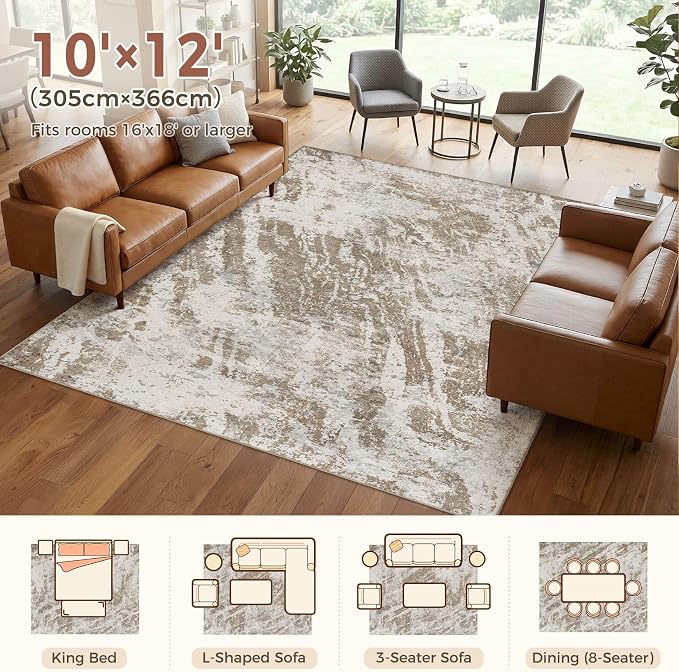 DMOYEST 10x12 Washable Area Rug: Abstract Modern Non-Slip Carpet, Soft Low Pile - Image 2