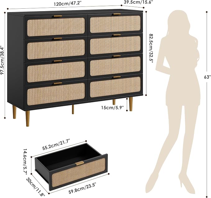 GarveeHome Rattan 8 Drawer Dressers - Image 2