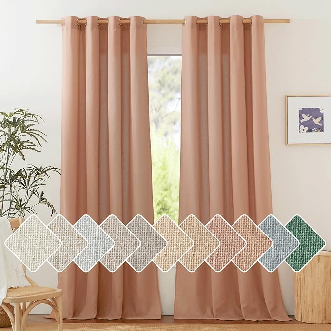 NICETOWN Linen Curtains for Bedroom 96 inches Long, Grommet Rustic Farmhouse by NICETOWN